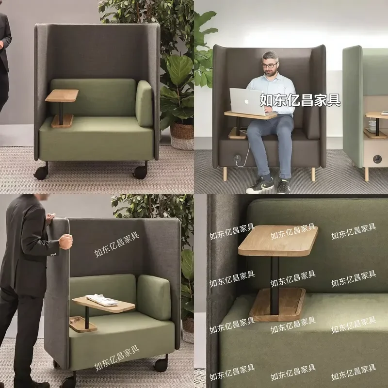 High Back Semi Enclosed Office Sofa Chair with Wheels Single Seat for Library or Private Workspace Casual Armchair