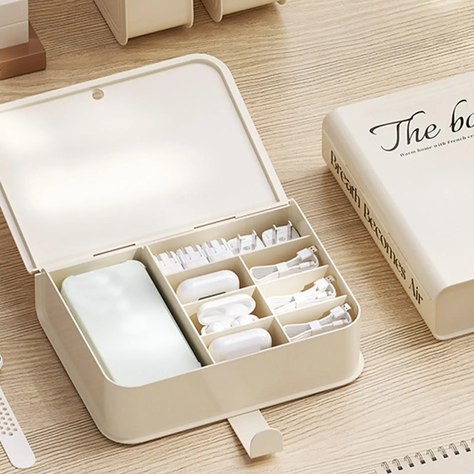 منظم تخزين سلك كابل الشاحن مع 8 حجرات مع أشرطة تخزين #2