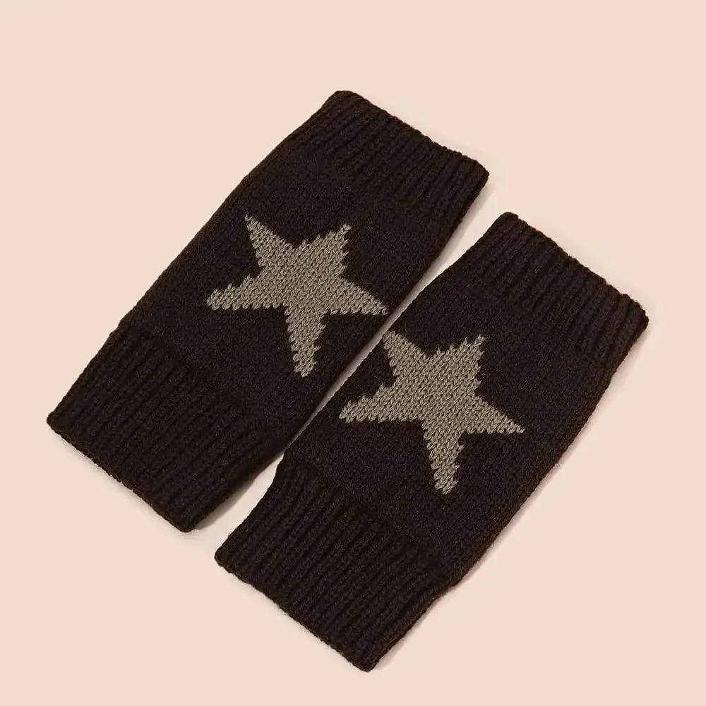 New Punk Mittens Girls Winter Knitted Gloves Unisex Fashion Y2K Men Women Half Finger Warm Five Pointed Star Fingerless Gloves