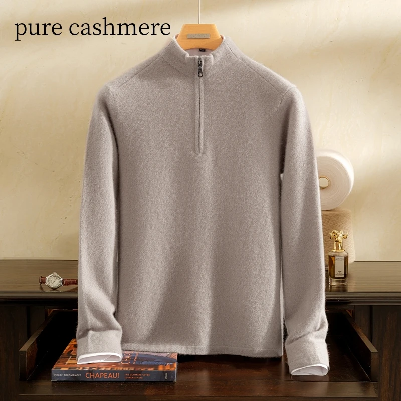 

Роскошный свитер из 100% чистого кашемира, мужской толстый пуловер с воротником-стойкой и половиной молнии, зимняя теплая мужская одежда, мягкая и удобная