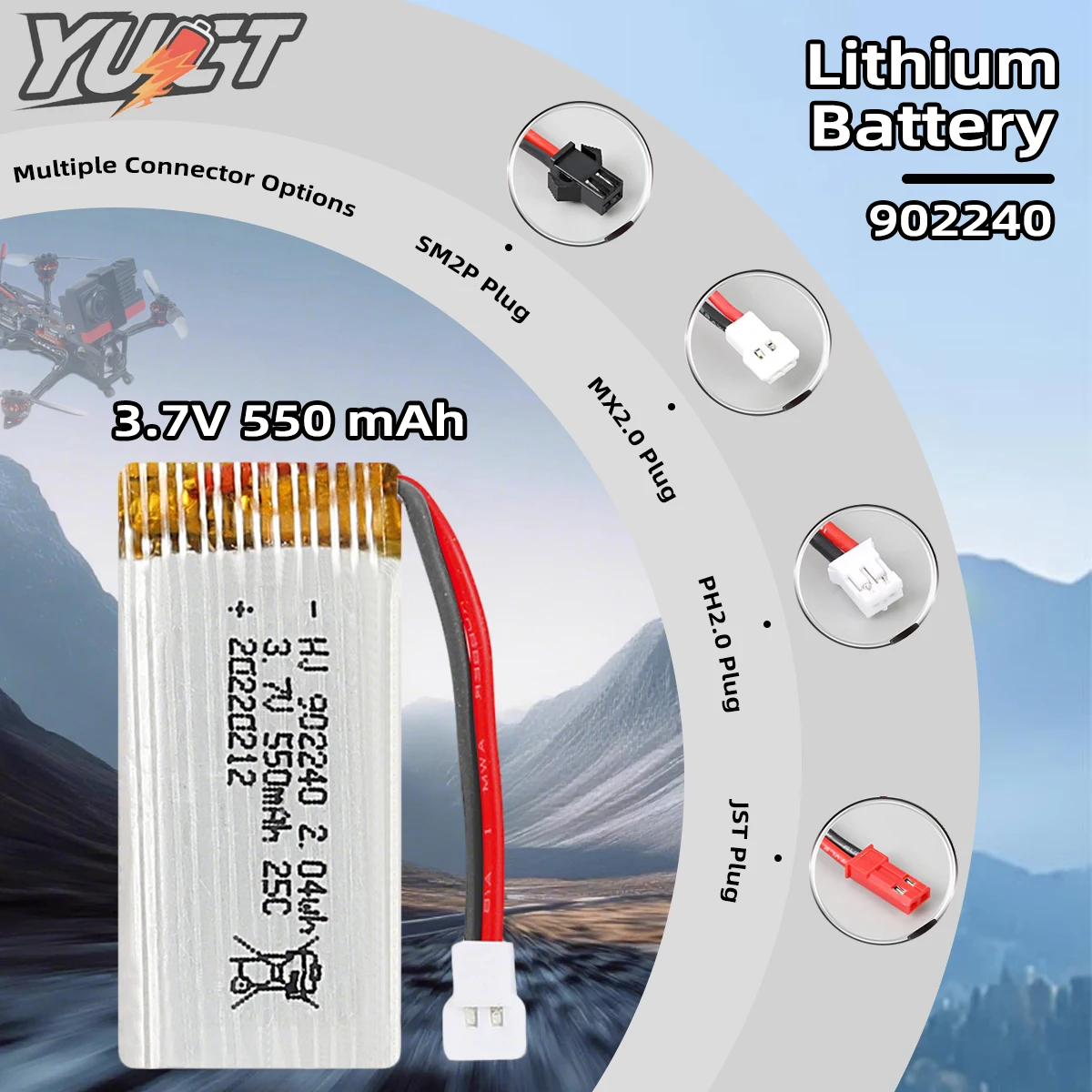 

YUCT 3.7V 550mAh 25C LiPo Battery - Replacement for WLtoys A250, A500, YD711, YD718 Quadcopter