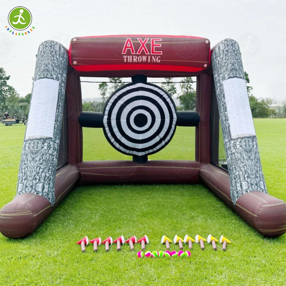 Inflatable Axe Throwing Game Inflatable Ball Throwing Target Dart Board with 1 Blower, 12 Axes and 10 Balls for Interactive Spor