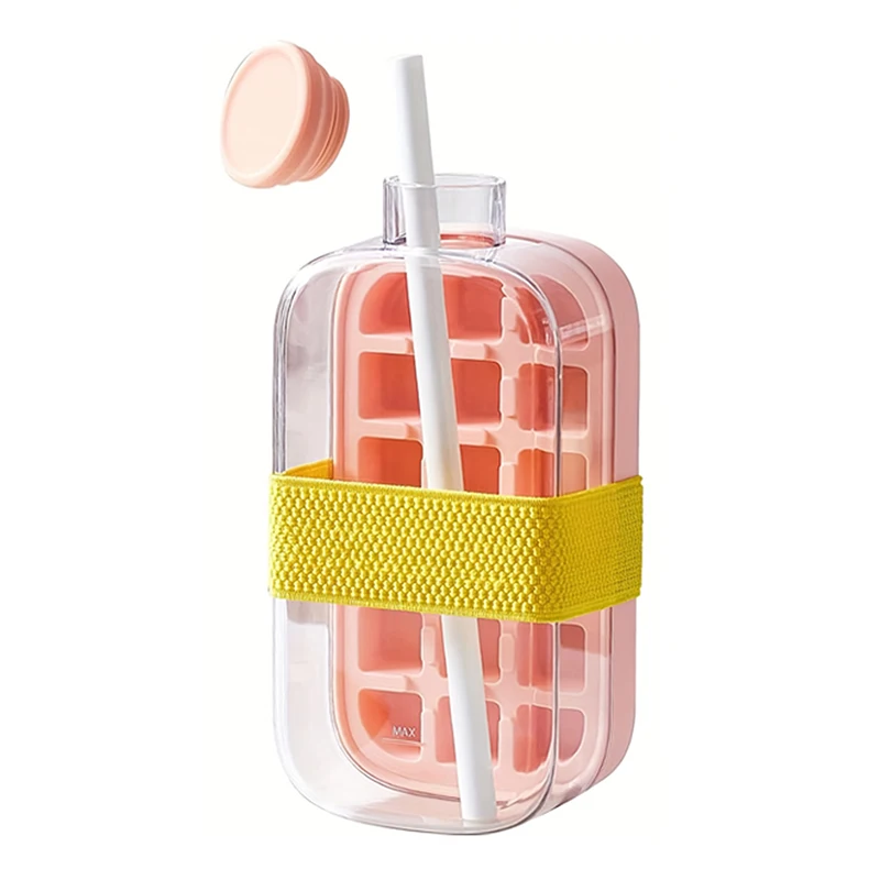 Ice Cube Tray Bottle With Lid No Touch No Spill Freezer Ice Tray With Straw Cable Tie Mold Reusable Food Grade Ices Maker Gadget - Image 2
