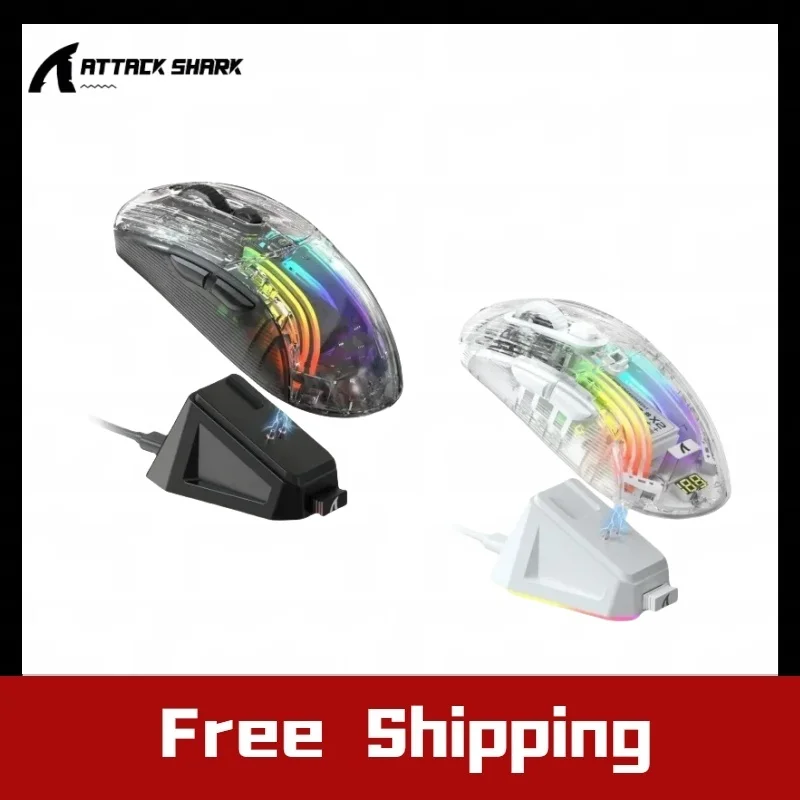 ATTACK SHARK X2 Pro Wireless Triple Mode Transparent Shell Gaming Mouse RGB Rechargeable 4000 DPI Rechargeable Dock Mouse