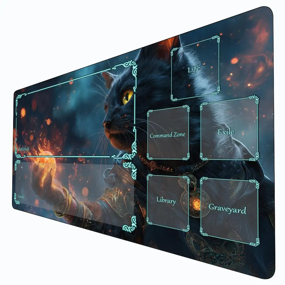 

Mysterious Black Cat Mage MTG Playmat Magic Card Battle Mat Non-Slip Durable 35X60CM Commander playmat Board Game Mat for TCG
