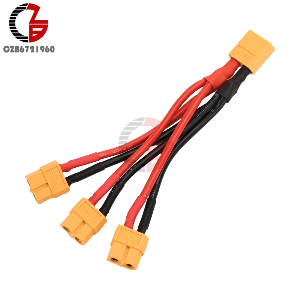 XT60 Male/Female Cable Parallel Battery Connector 3-Way 14AWG Silicone Wire Double Extension Y Splitter for RC Battery Motor