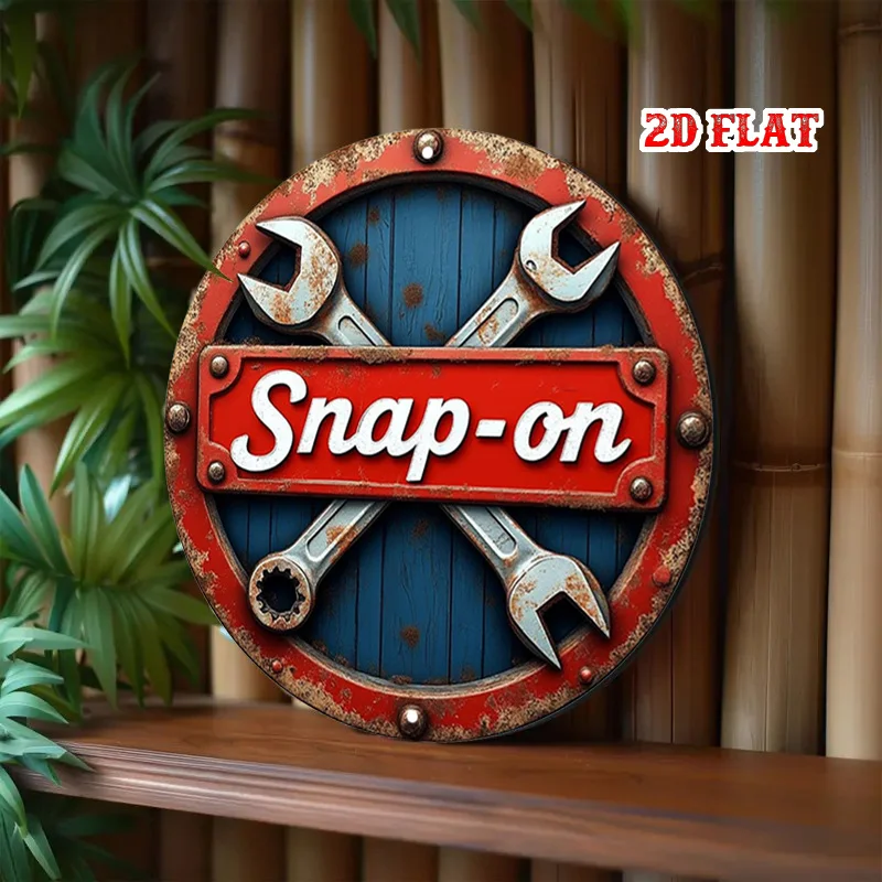 1pc Rustic Round Aluminum Sign - Vintage Snap-On Tools Metal Wall Decor Branding for Garage, Home, Cafe, or Dining Room