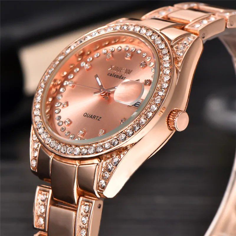 Women Big Brand Watches Girls Casual Alloy Band Simple Diamond Date Quartz Wrist Watch Rose Gold Relogios Feminino Fashions 2024