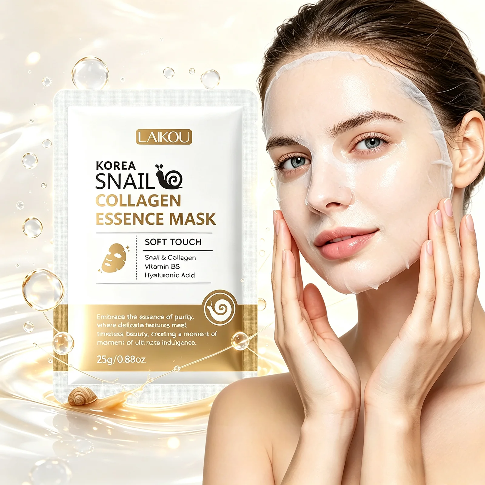 LAIKOU Korean Snail Collagen Mask HA VB5 Hydrating Moisturizing Nourishing Daily Skin Care Mask 25g