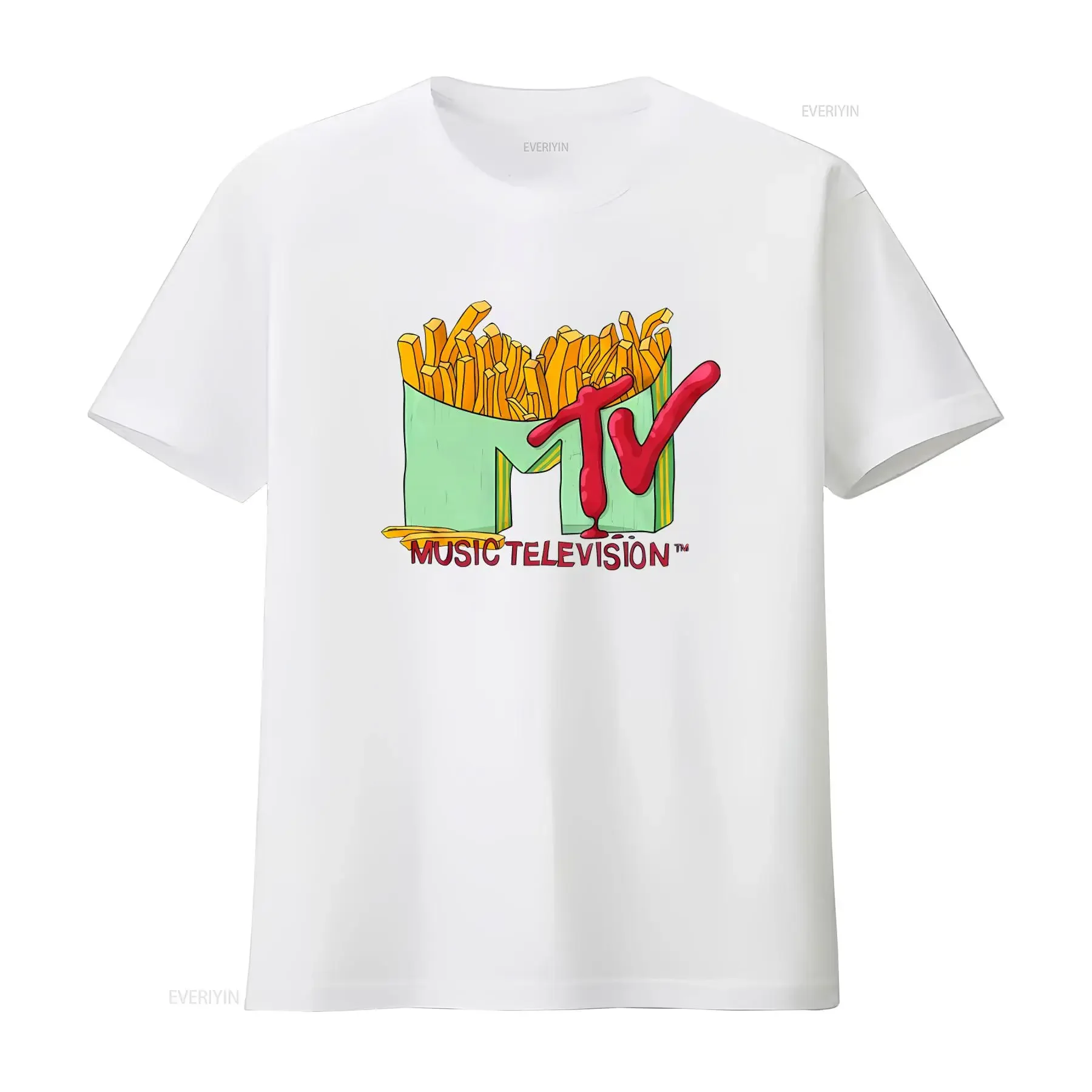 French Fries Logo MTV T Shirt for Casual Fashion Print vintage Washed Soft fashion Breathable Slightly Comfortable view 3