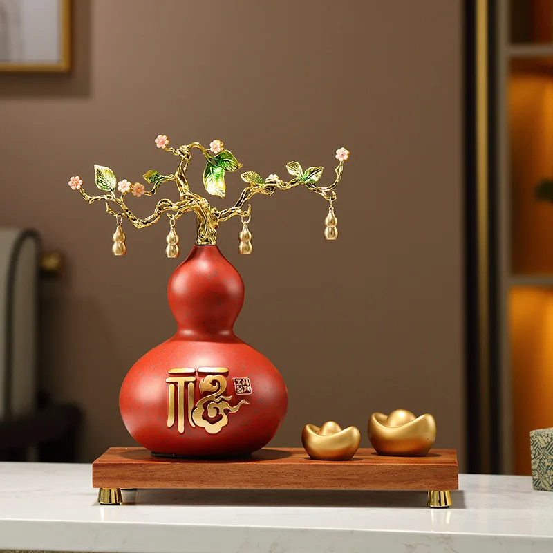 Fulu double gourd ingot ornament, high-end living room entrance wine cabinet lucky decoration