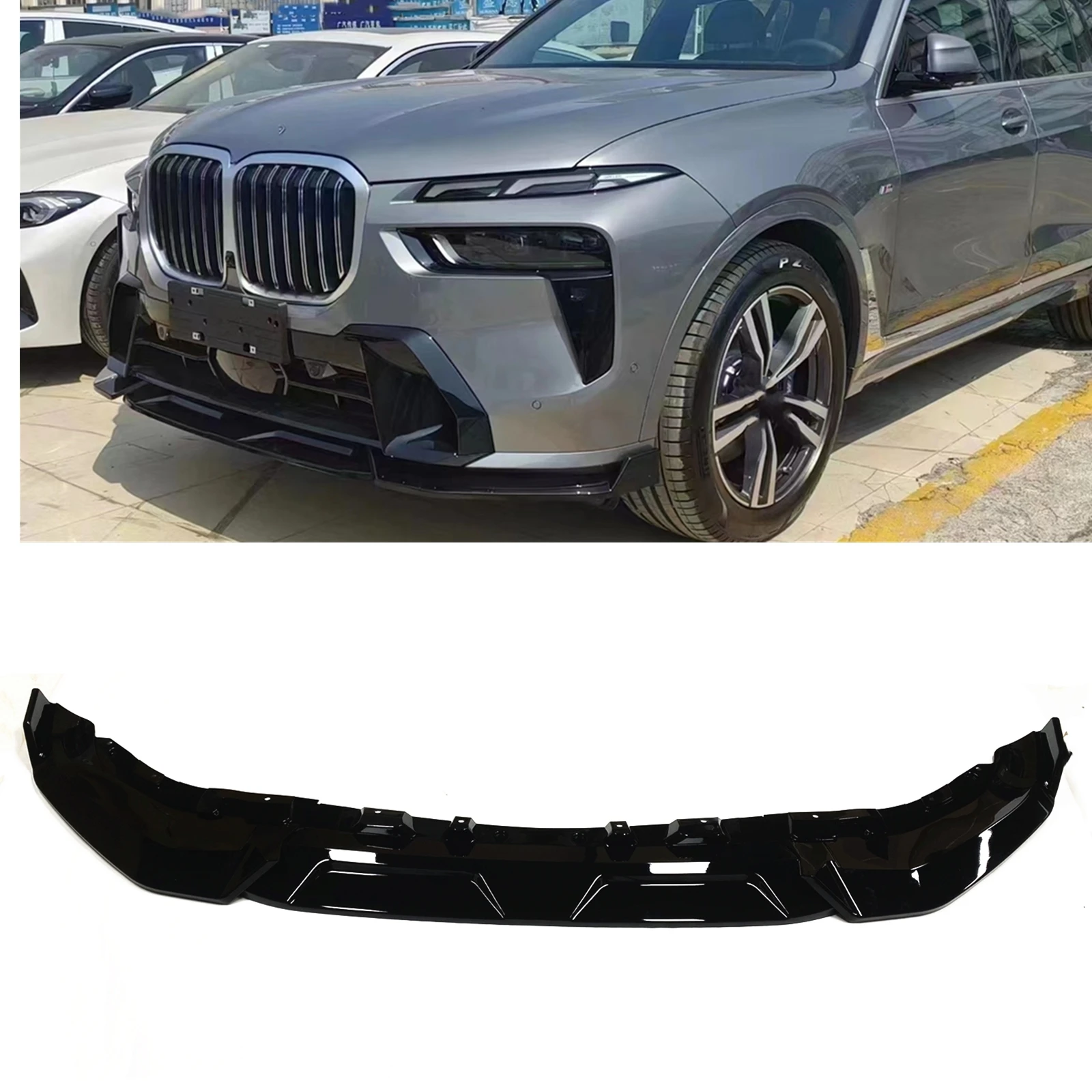 

For BMW G07 X7 2023-2024 Competition Front Bumper Spoiler Lip Gloss Black/Carbon Fiber Look Car Lower Protector Plate Splitter