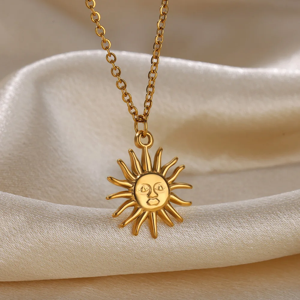 Stainless Steel Geometric Necklace For Women Sun Sunflower Pendant Clavicle Chain Fashion Aesthetic Jewelry Accessories Femme