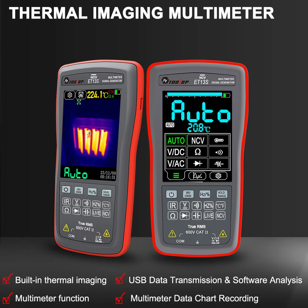 TOOLTOP ET13S ET12S ET11S Thermal Imager 2in1 Multimeter Floor Pipeline Heating Detection Thermal Camera AC DC Voltmeter Ammeter