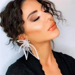Trending Crystal Flower Drop Earring Fashion Party Korean Exaggerate Statement Dangle Earrings Female Jewelry For Woman