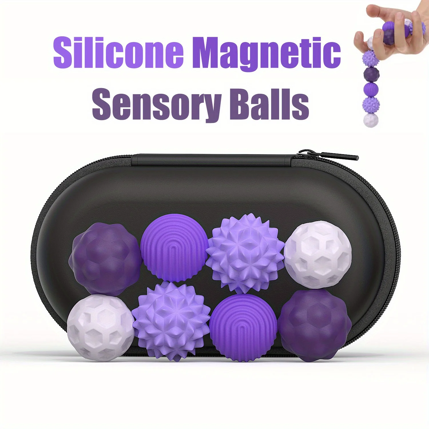 

4/8pcs Magnetic Sensory Stress Balls Set - Silicone Grip Strengthener, Hand & Finger Exerciser with Assorted Patterns, Durable