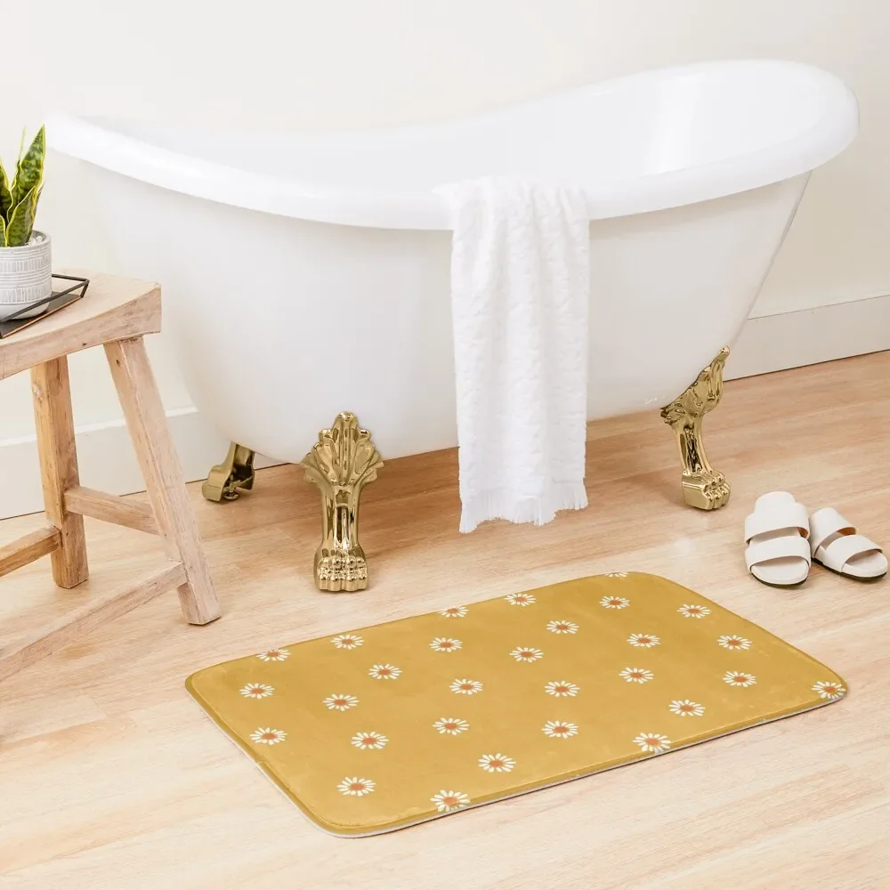 

Daisies floral pattern on mustard yellow Bath Mat Living Room Rug Carpets For Bathrooms DoorFor The Door Non-Slip Bathtub Mat