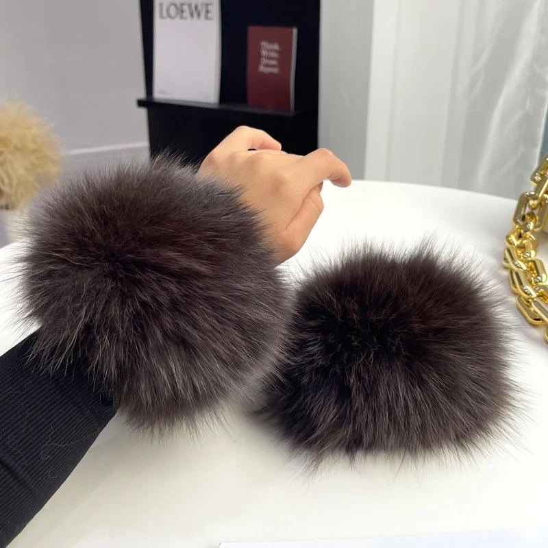 Real Fox Fur Cuffs Women Winter Natural Fur Sleeves For Women Coat Warm Furry Fur Wrist Luxury Sleeves Women Arm Warmers Ladies