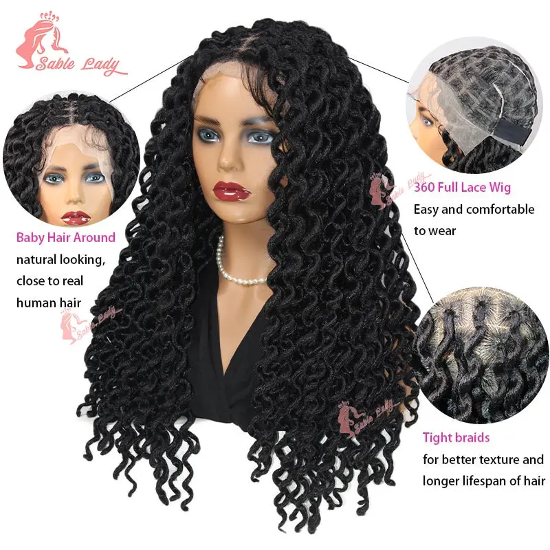 Synthetische Volle Spitze Frontal Geflochtene Perücken Schmetterling Twist Zöpfe Perücke für Schwarze Frauen Lockige Welle Knotenlose Box Zöpfe Faux Locs Perücke