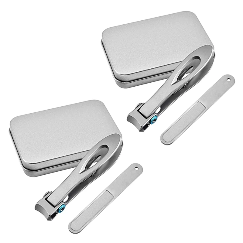 

2X Nail Clipper Set Thick Toenail & Fingernail Cutter With Wide Jaw Opening Stainless Steel Kit For Men & Women Silver