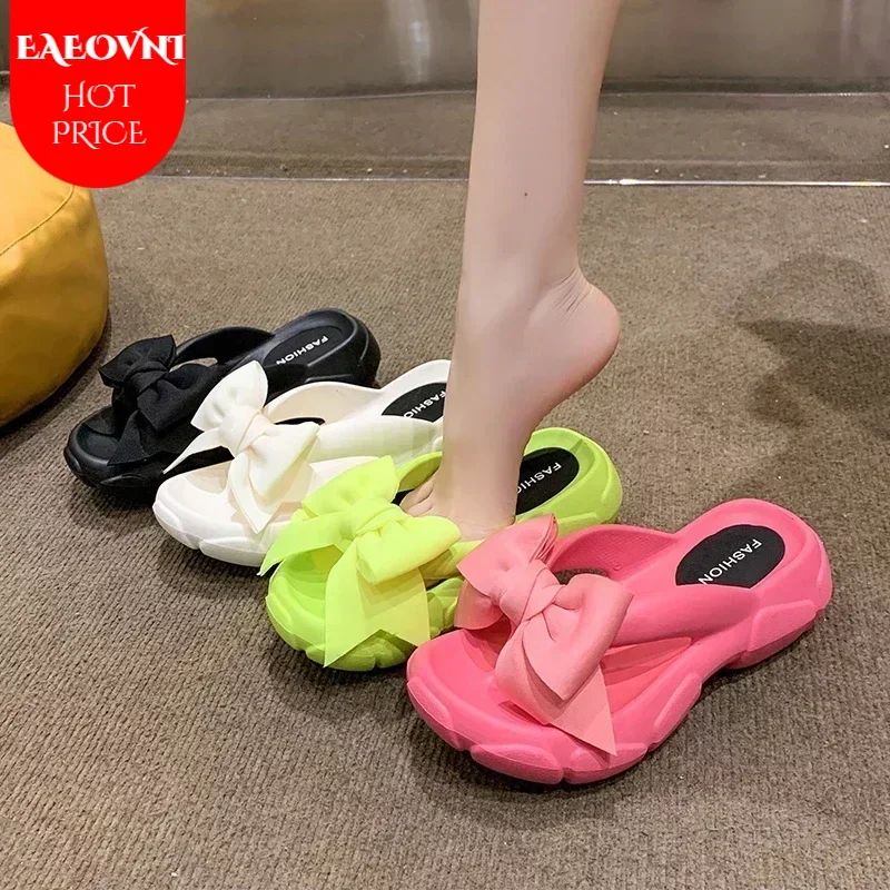 Women\'s Shoes 2024 New Flip Flops Women\'s Slippers Summer Beach Women Solid Butterfly-knot Slippers Platform Slippers Zapatillas