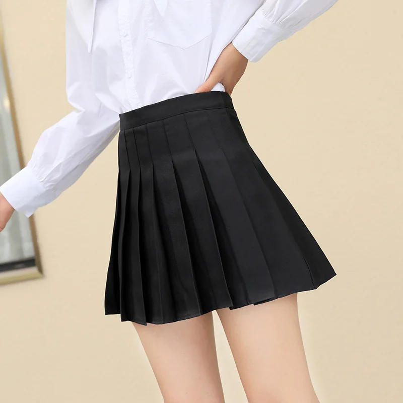 New Versatile Solid Color Women's Pleated Skirt Fashionable and Elegant High Waisted A-line Short Skirt College Style Half Skirt