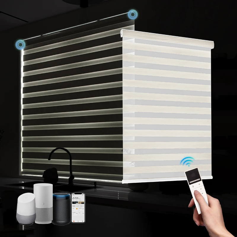 

Home Decoration Alexa Intelligent WIFI Window Blinds Without Drilling Fabric Blackout Zebra Roller Shades Shutter for Smart Life