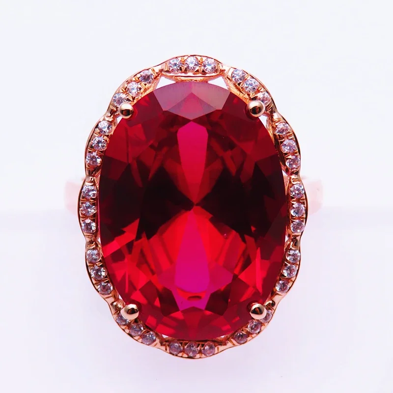 Court Style Luxury Ruby Flowers Rings for Women Elegant Crystal Engagement Ring Send Girlfriend Plated Rose Gold Jewelry