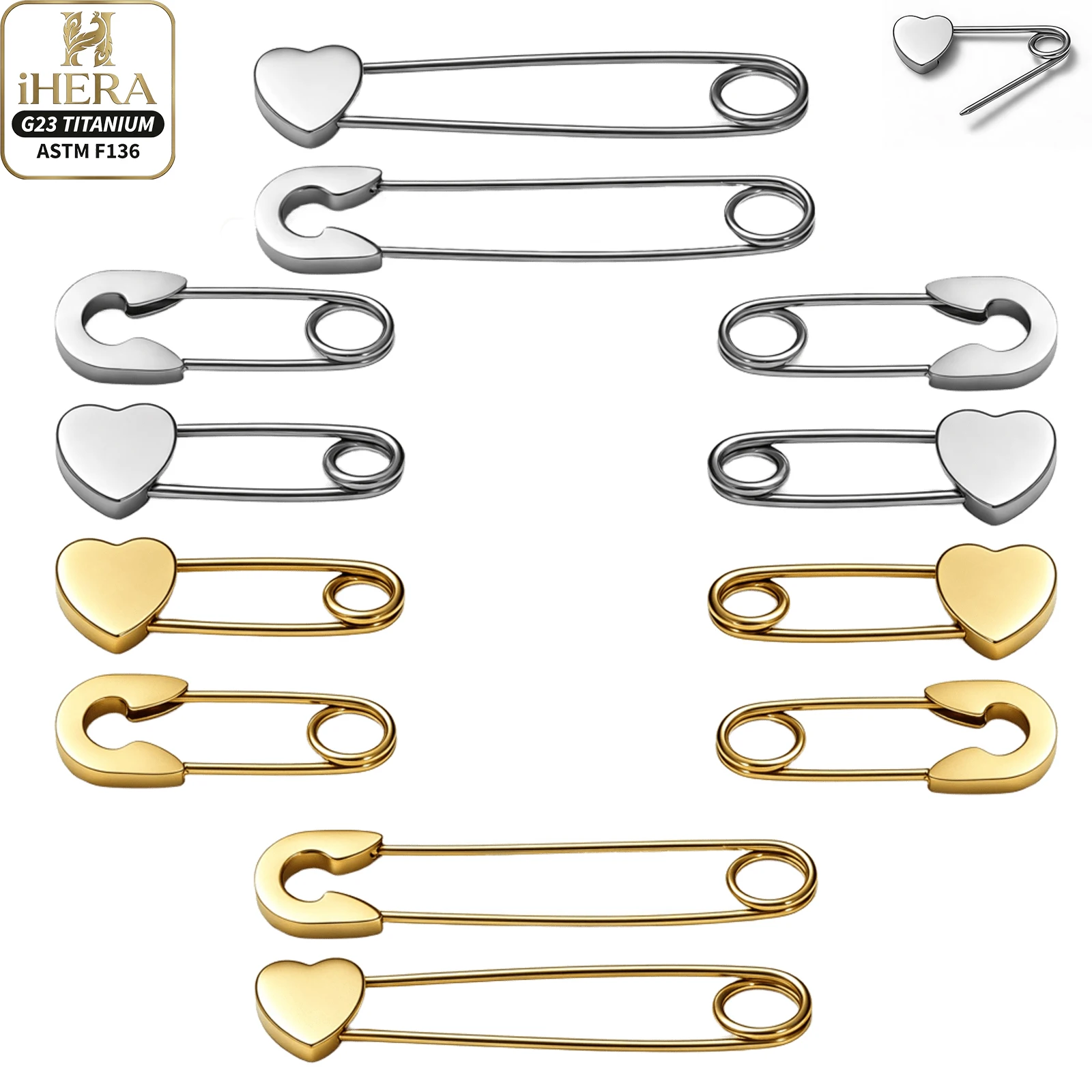 G23 Titanium Safety Pin Heart Packs Helix Cartilage Tragus Conch Daith Rook Nostril Post Hoop Earring Body Piercing Jewelry