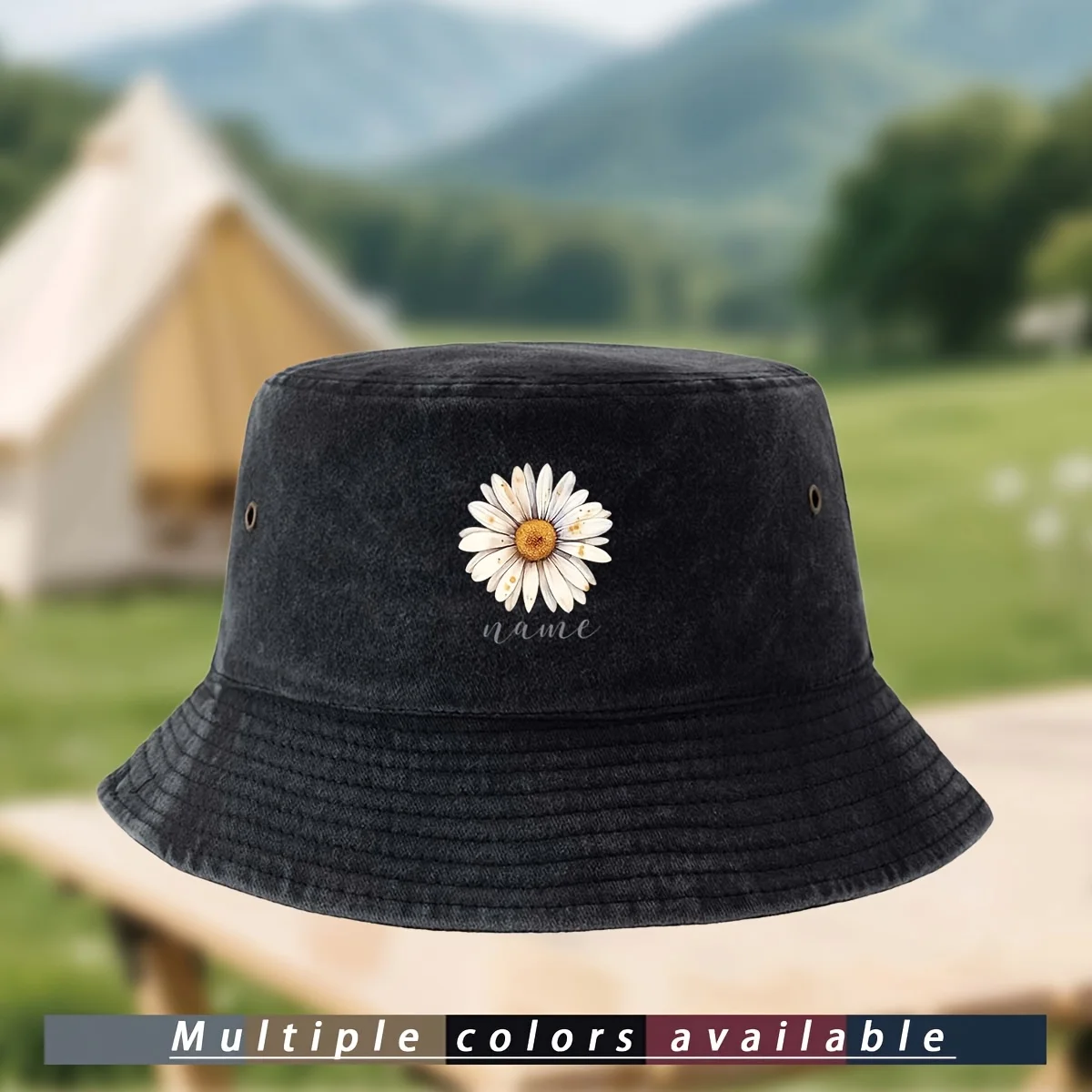 Name/Text Trucker Bucket Hat - Daisy & Your Text, Lightweight All-Season Unisex Suitable for Fishing, Outdoor, Casual Wear, Hand
