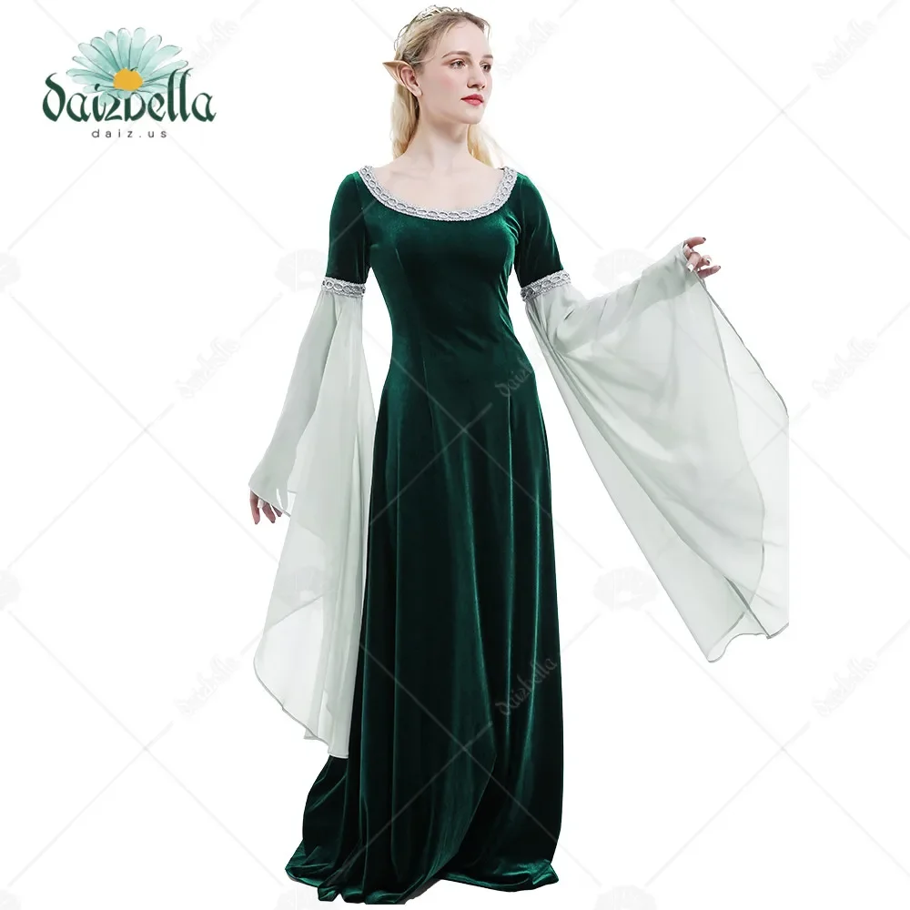 DAIZBELLA-Traje renascentista medieval feminino, medieval, renascentista, histórico, retrô, vestido de veludo com mangas de chiffon, feito à mão