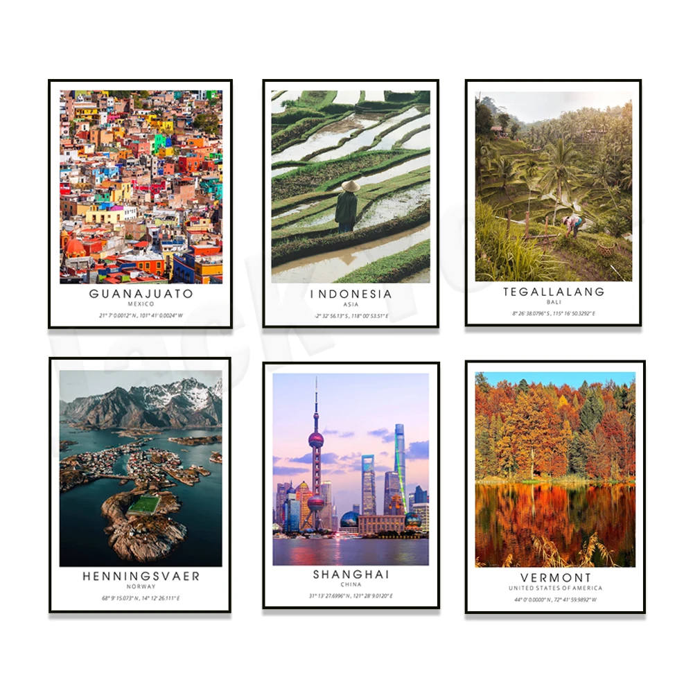 

New Jersey, Minneapolis, France, Vermont, Toronto, Hawaii, Norway, Shanghai China, Bali Tegalalang Rice Terraces travel posters