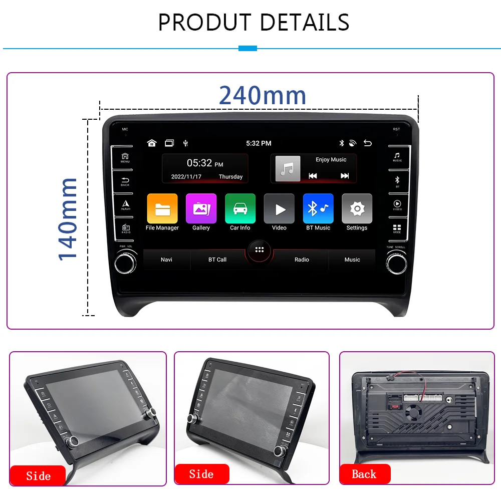 أندرويد 13 Carplay راديو السيارة التلقائي لأودي TT MK2 8J 2006 - 2014 الملاحة نظام تحديد المواقع مشغل وسائط متعددة فيديو ستيريو واي فاي + 4G رئيس وحدة