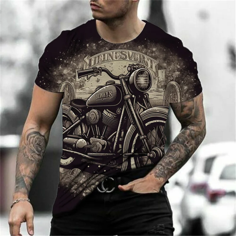 Summer Motorcycle Graphic T-shirt For Men 3D Printed Short Sleeves Vintage Classics Clothes Streetwear Tops Oversized Tee Shirts