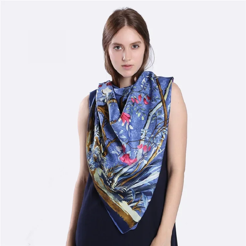 스카프 여성 대형 숄 백 가든 프린트 스톨 스퀘어 두건 럭셔리 스카프 Hijab 여성 Foulards 130CM