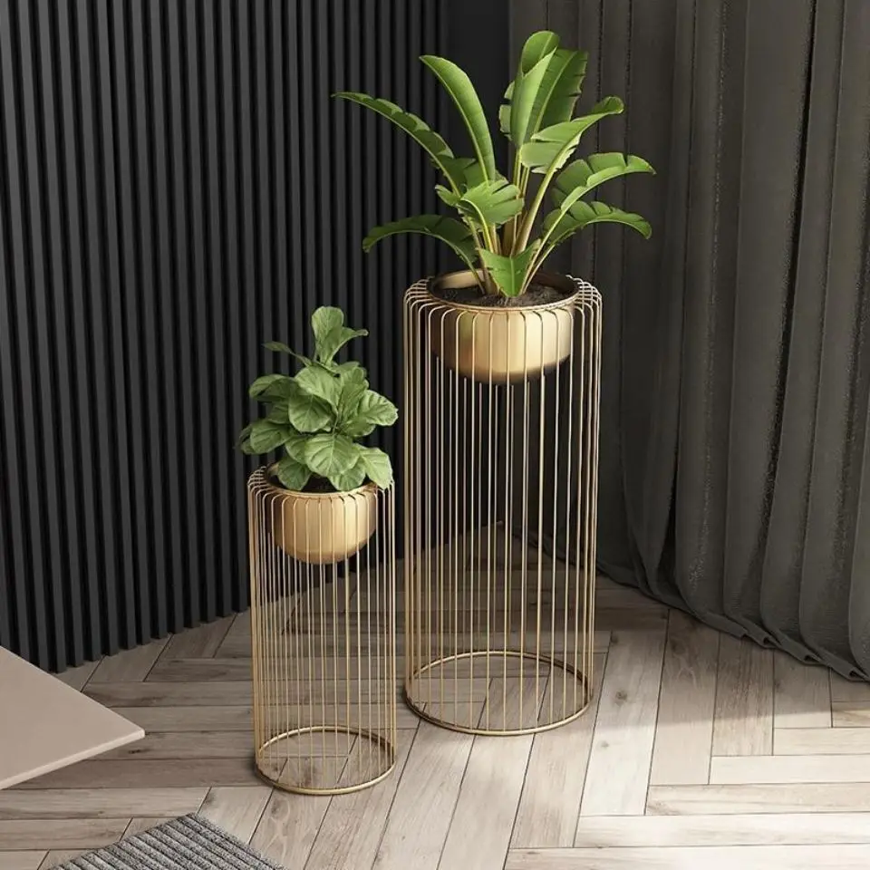 Golden Simple Nordic Iron Flower Shelf Indoor Living Room Balcony Vertical Plant Flower Pot Rack Furniture Garden Flower Stand