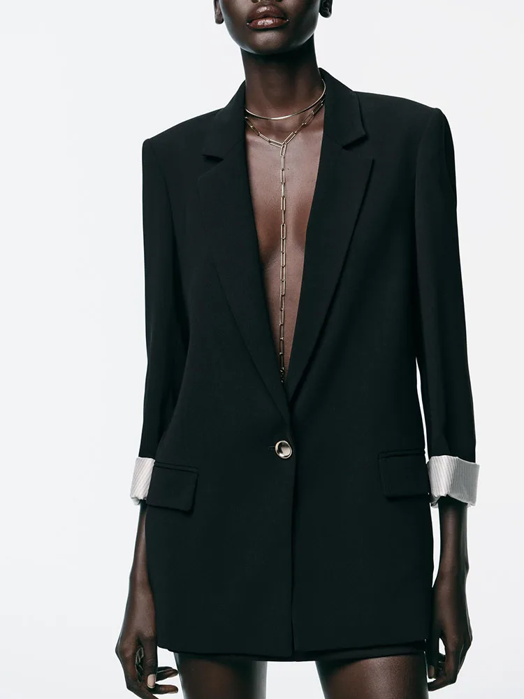 Novo outono 2025 feminino impresso terno jaet com almofadas de ombro casual sle longo sve gola plana único botão fechamento