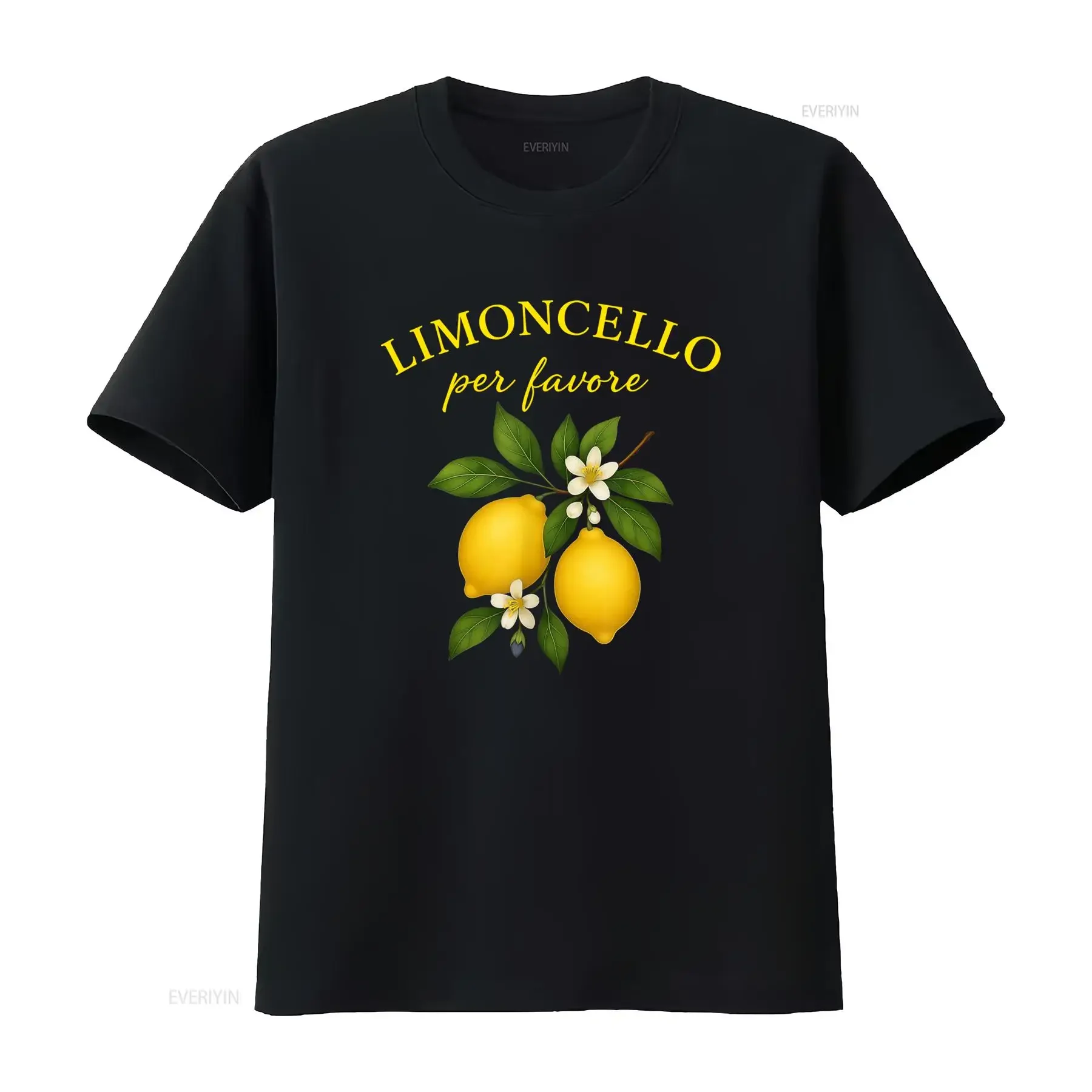 T shirt Italiana Divertida Limoncello Por Favor com Limão Gola Redonda Casual Tecido Ligeiramente Elástico Corte Normal