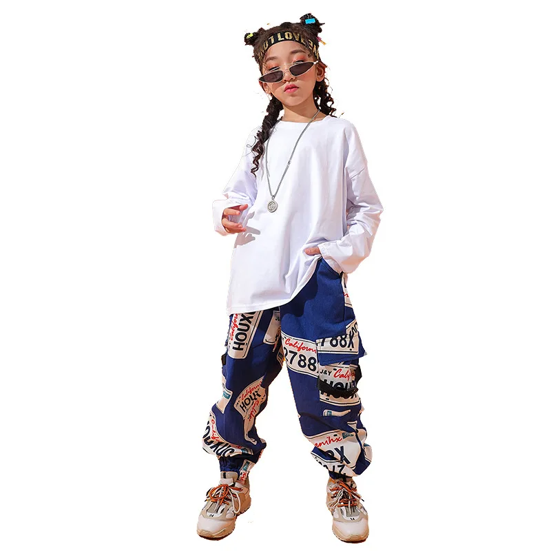 Kids Cool Fashion Ballroom Hip Hop Dancing Outfits Tshirt Cargo Dancing Pants Boys Girls Loose Jazz Dance Wear Costumes Clothes