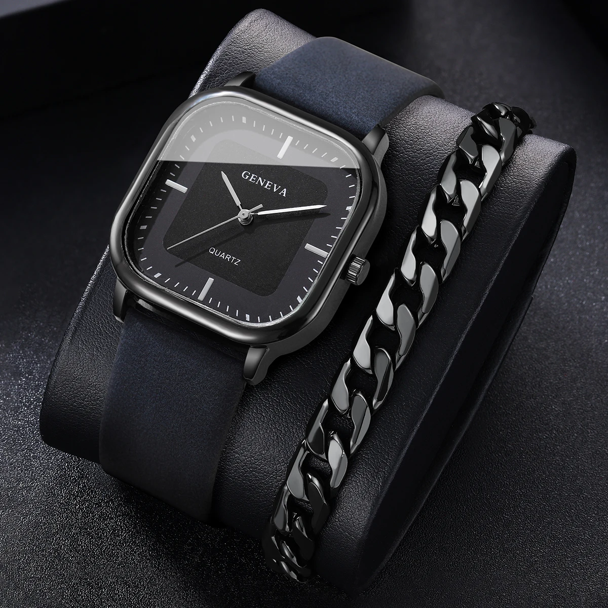 2PCS/Set Fashion Leather Strap - огляд і ціна Leather Watch Band Men