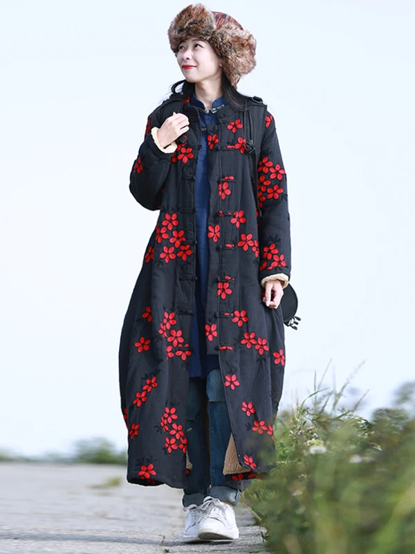 

Thiened Fce длинный вышитый тюре теплый свободный новый китайский кардиган с цветочным принтом мясо скрывающий утягивающий Bla верхняя одежда