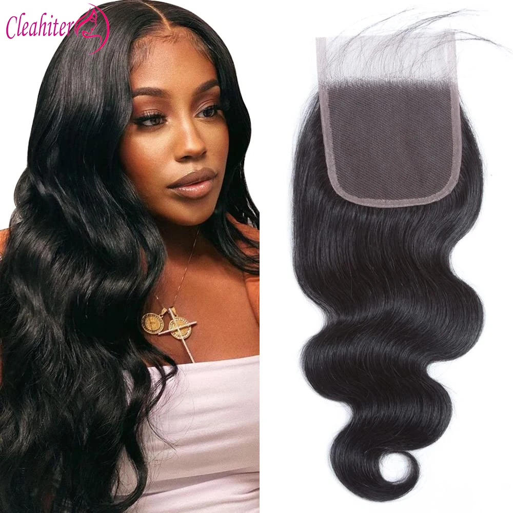 10-22 Inch 4X4 Kant Sluiting Body Wave Indian Remy Menselijk Haar Vrij/Midden/Kant Deel Pre-Geplukt Met Baby Haar Full End