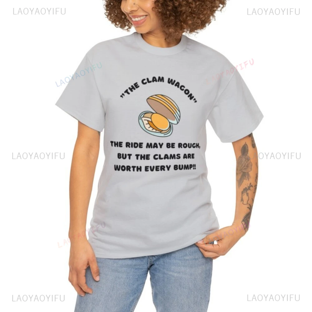 

Clam Bake Clam Wagon Забавная футболка с принтом Топы Интересное мультяшное изображение клограмм Топы Футболка для женщин и мужчин Высококачественный хлопок