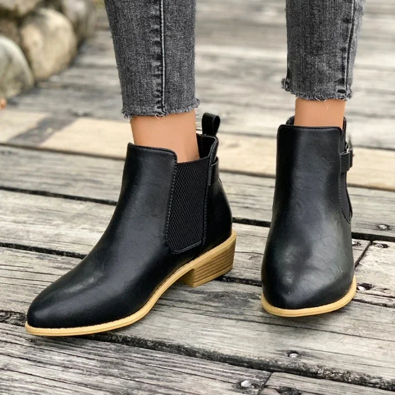 Women's Shoes on Sale 2024 New Sleeve Women's Boots Autumn Pointed Toe Solid Short Barrel Low-heeled Large Size Chelsea Boots