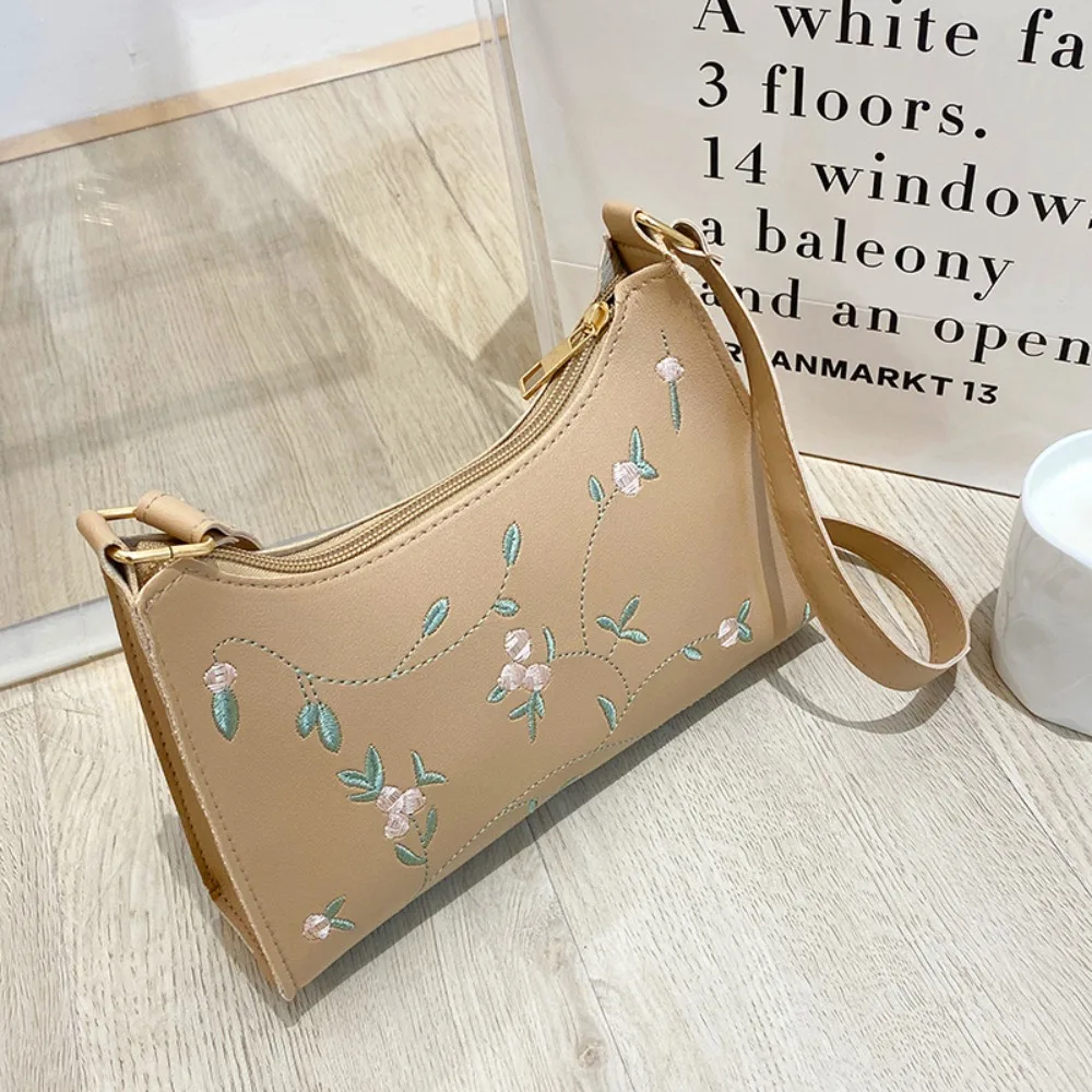

Elegant All-match Embroidery PU Leather For Girls Flower Korean Handbag Women Underarm Bag Mini Messenger Bags Shoulder Bags