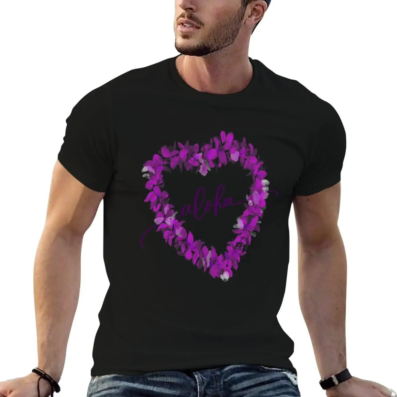 

Aloha Heart Orchid Lei T-Shirt sublime custom t shirt clothes for men