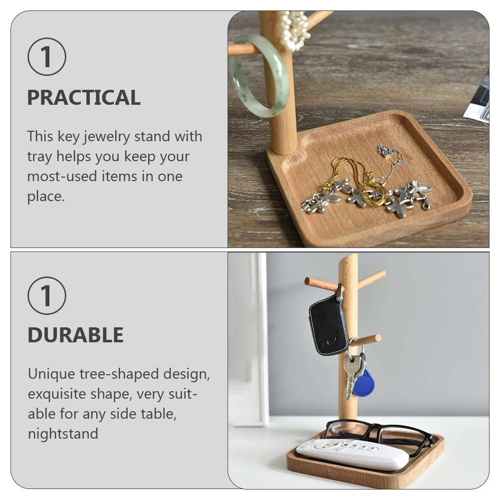 

Key Cup Holder Jewelry Display Rack Wooden Tray Home Organizer Storage Hanging Necklace