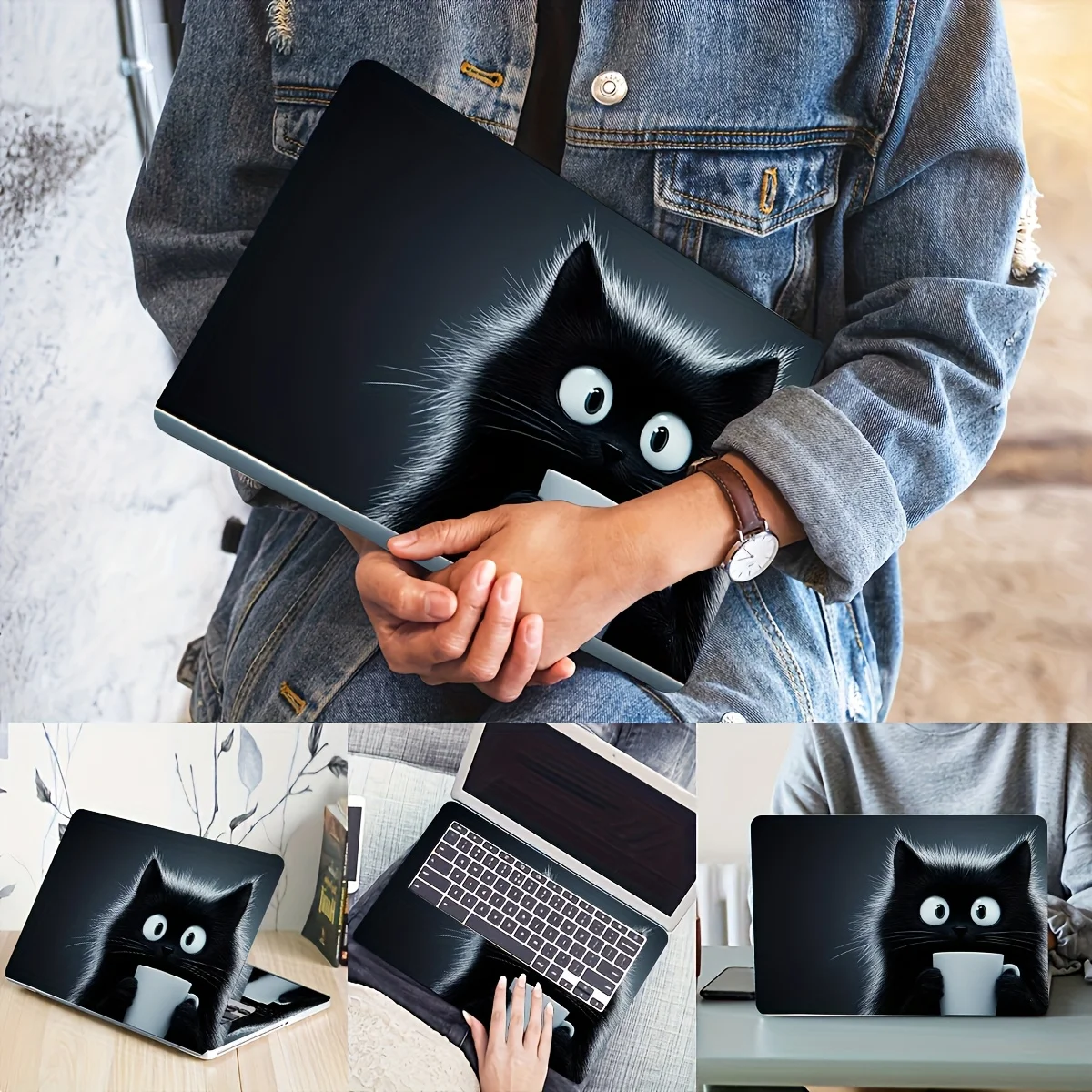 2 Pieces Cat Drink Coffee Laptop Sticker Skin, Pooh Laptop Cover, Suitable for 12In to 15In Laptops, Scratch Resistant