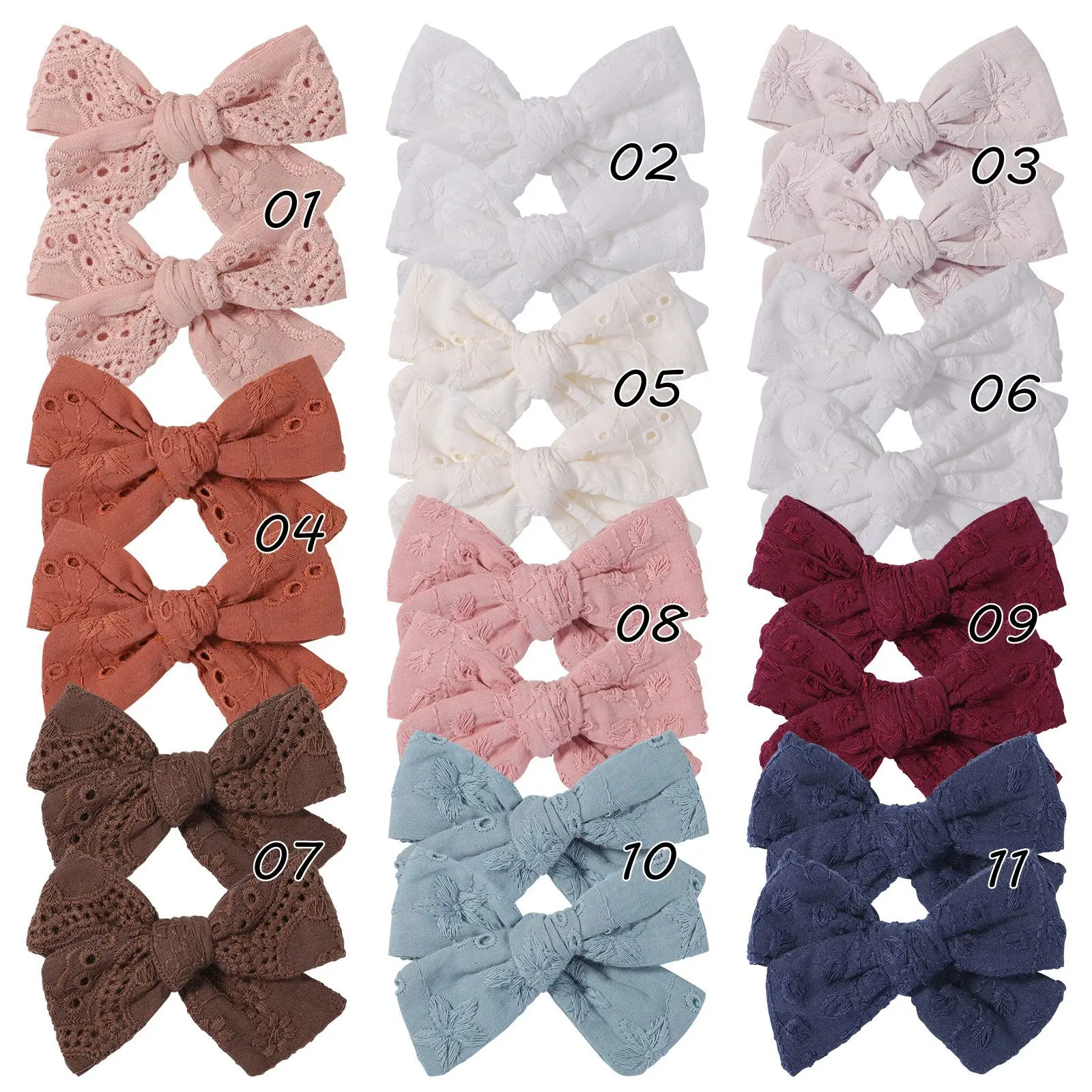 Wholesale 24Pcs/Lot Baby Lace Embroidery Hair Clip Fashion Hair Bows Toddler Girl Hairpins Kids Flower Print Hair Accessories