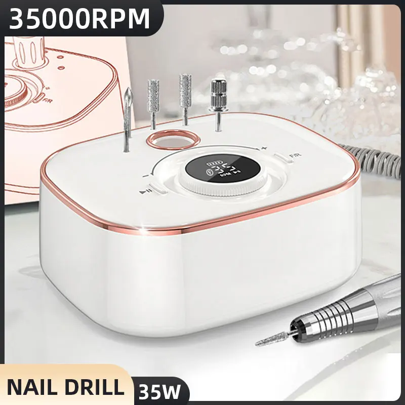 35000RPM Electric Nail Drill Machine For Manicure Professional Nail Lathe With HD LCD Display Rechargeable Nail Salon Tool